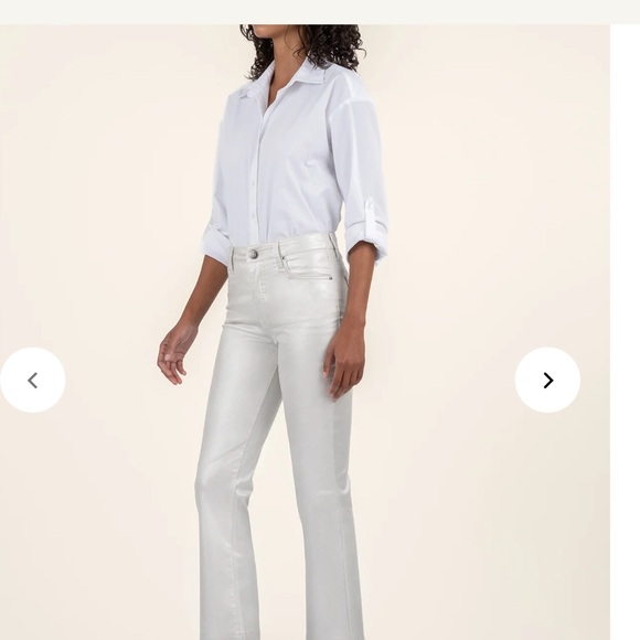 NWT KUT from the Kloth Kelsey coated high rise ankle flare sz 0 light silver - Picture 4 of 11